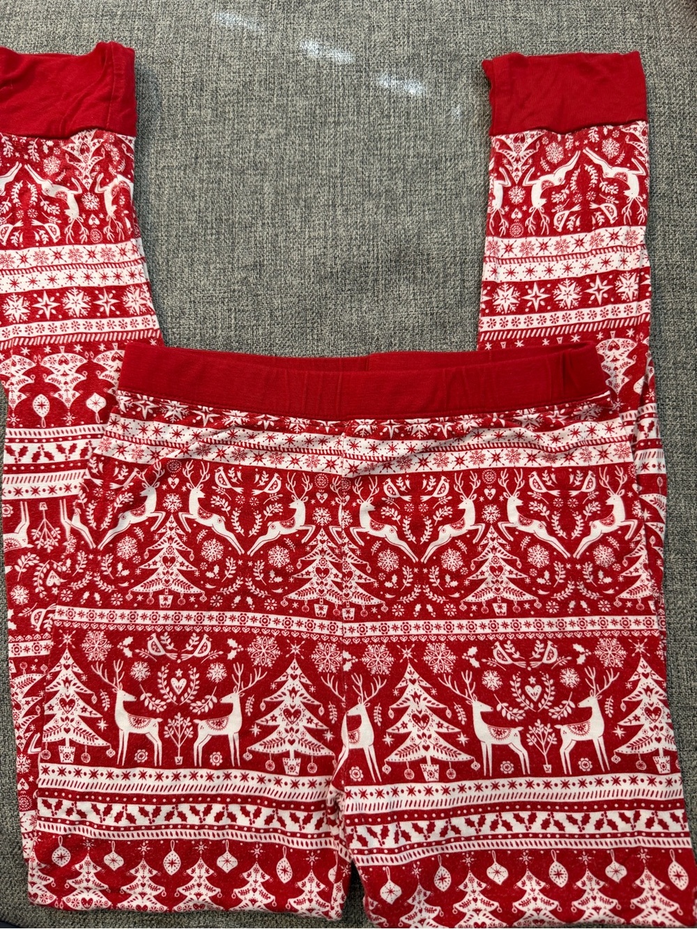 Little Sleepies Red/White Reindeer/Tree Print Bamboo Pajama Bottoms unisex 7-8